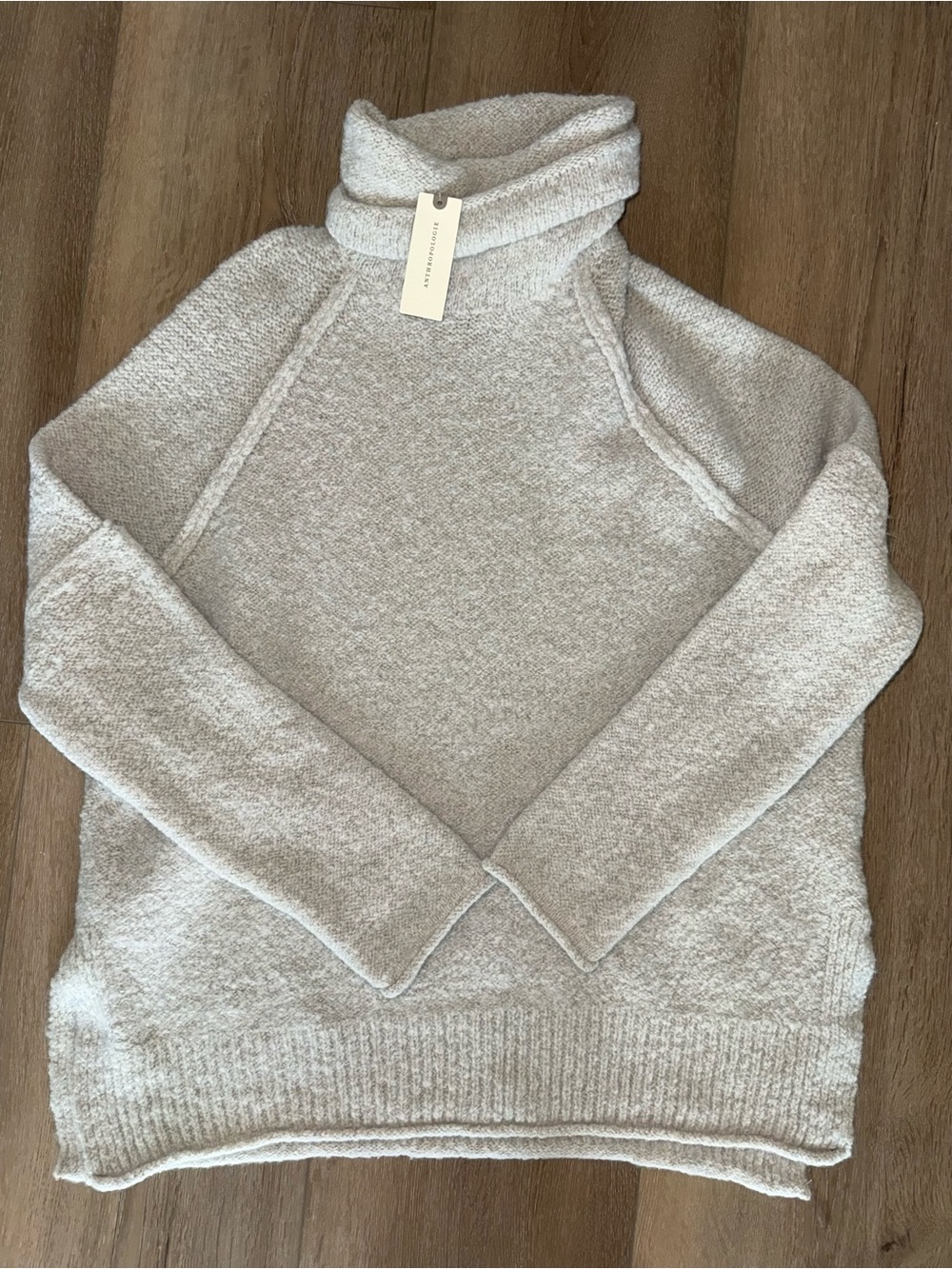 NWT Pilcro Taupe Off White Oversized Mock Neck Tunic Sweater XS Anthropologie